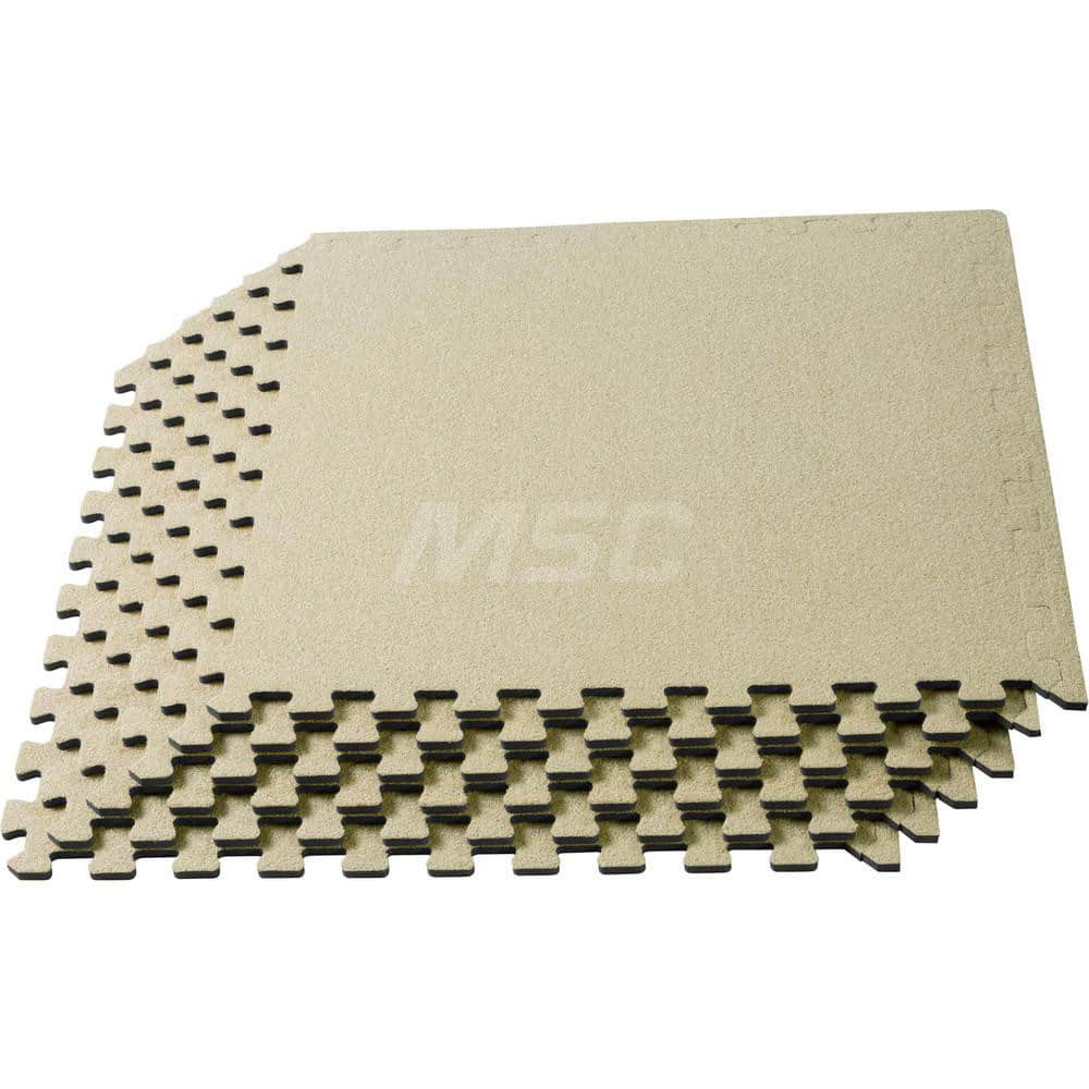 Anti-Fatigue Modular Tile Mat: Dry Environment, 4″ Length, 3/8″ Thick, Interlocking Edge, Cream EVA Foam Base, EVA Foam Surface, Textured