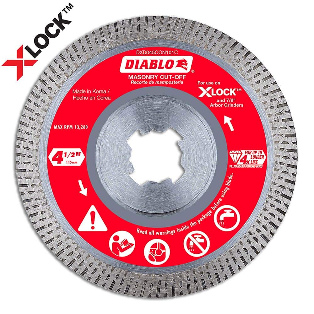 Freud - Wet & Dry-Cut Saw Blades; Blade Diameter (Inch): 4-1/2 ; Blade Material: Diamond-Tipped ; Arbor Style: X-LOCK ; Arbor Hole Diameter (Inch): 7/8 ; Arbor Hole Diameter (Decimal Inch): 7/8 ; Application: Cutting Masonry - Exact Industrial Supply