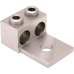 Burndy - Ring Terminals; Terminal Type: Rectangle ; Insulation Type: NonInsulated ; Connection Type: Lug ; Compatible Wire Size (AWG): 14-2/0 (Strand) ; Stud Size (Inch): 1/4 ; Color: Aluminum - Exact Industrial Supply