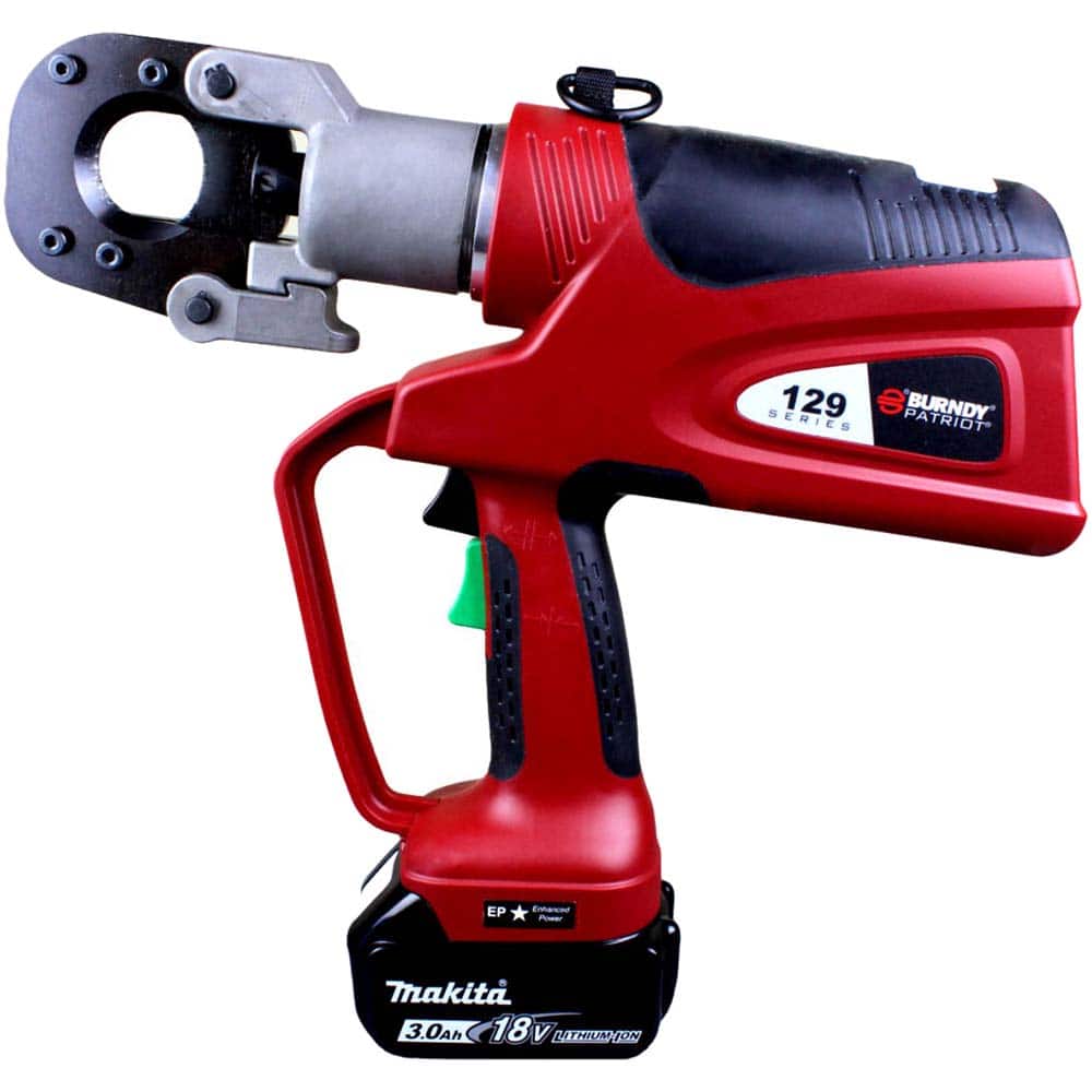Burndy - Cordless Cutters; Voltage: 18 ; Battery Chemistry: Lithium-Ion ; Cutting Capacity: 1.29 in Copper/Aluminum; 1113 kcmil ACSR; 5/8" Ground Rod; 1/2" Rebar; 5/8" Soft Steel Bolts; 1/2" Standard Guy; 3/8" EHS Guy Strand ; Battery Included: (2) Li-Io - Exact Industrial Supply