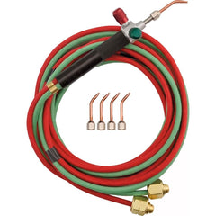 Propane & MAPP Torch Kits; Type: Oxy/Fuel Kit; Fuel Type: Propane; Natural Gas; Acetylene; Contents: 5 Brazing/Heating Tips and Twin Hose 8', 1/8″ I.D. British Fittings G-3/8″-19 RH and LH; Hose Length (Feet): 8.00; Contents: 5 Brazing/Heating Tips and Tw