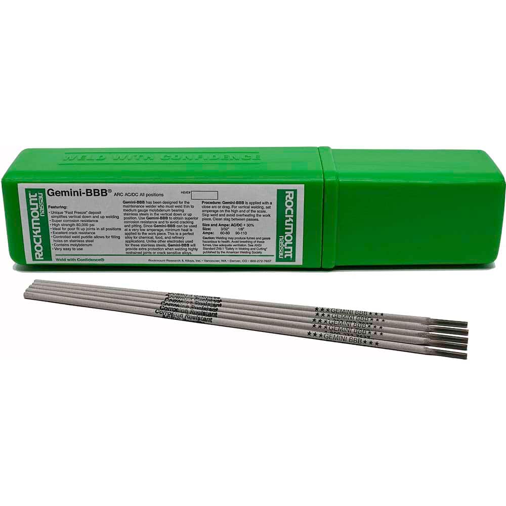 Rockmount Research and Alloys - 11 Lb 1/8 x 14" Moly-Bearing Stainless Steel Alloy Gemini BBB Stick Welding Electrode - Exact Industrial Supply
