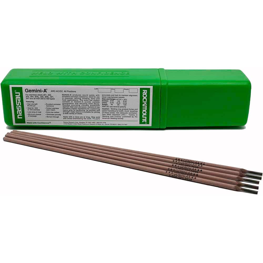Rockmount Research and Alloys - 11 Lb 1/8 x 14" Nickel Chromium Stainless Steel Alloy Gemini A Stick Welding Electrode - Exact Industrial Supply