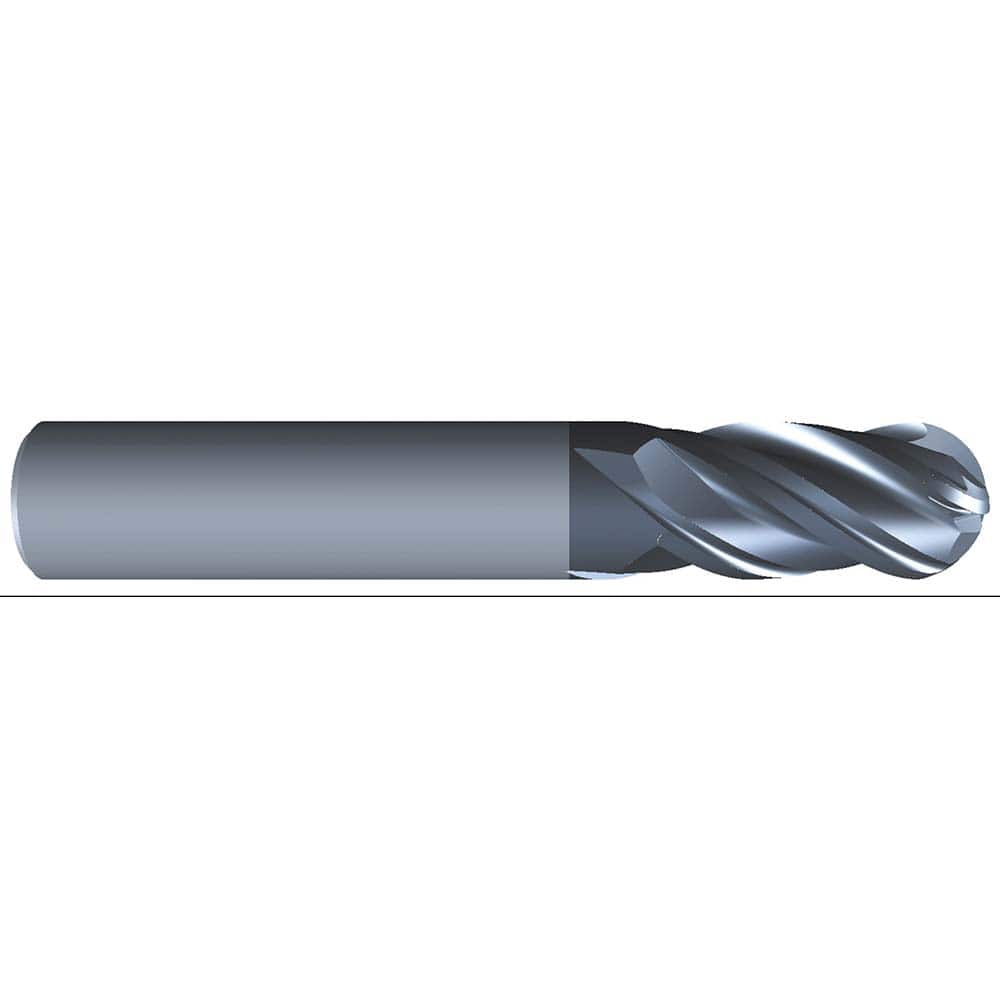 Ball End Mill: 0.625″ Dia, 4 Flute, Solid Carbide 3-1/2″ OAL, 5/8″ Shank Dia, Variable ° Helix, AlCrN Coated, Single End