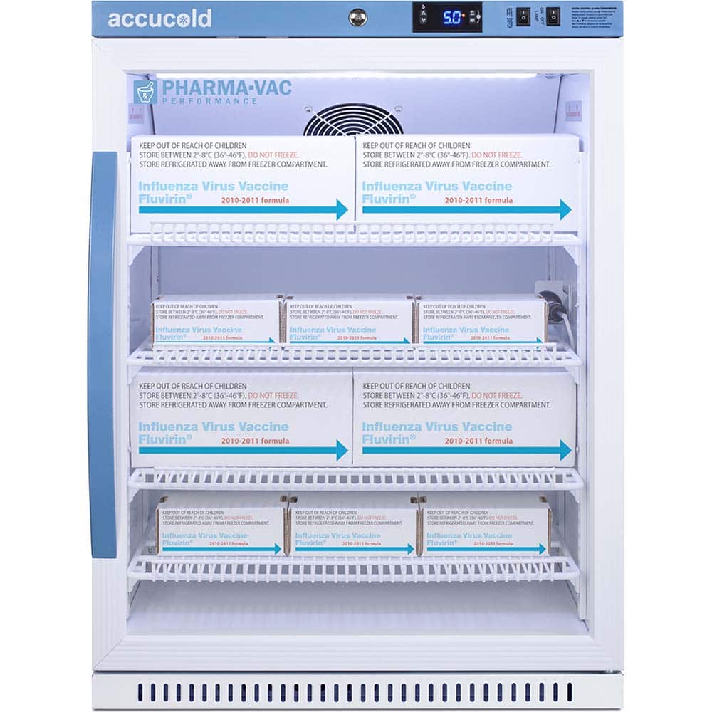 Accucold - Laboratory Refrigerators and Freezers; Type: Pharmacy, Medical-Laboratory Refrigerator ; Volume Capacity: 6 Cu. Ft. ; Minimum Temperature (C): 2.00 ; Maximum Temperature (C): 8.00 ; Width (Inch): 23.38 ; Depth (Inch): 24.38 - Exact Industrial Supply