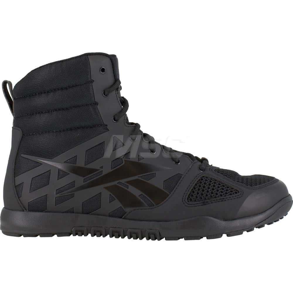 Work Boot: Size 10.5, 6″ High, Microfiber, Plain Toe Black, Medium Width, Non-Slip Sole