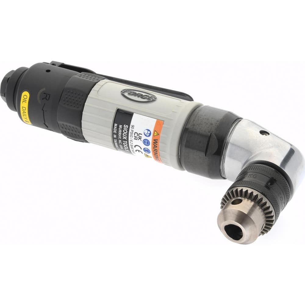 Air Drill: 3/8″ Keyed Chuck, Reversible Right Angle, 1,200 RPM, 0.33 hp
