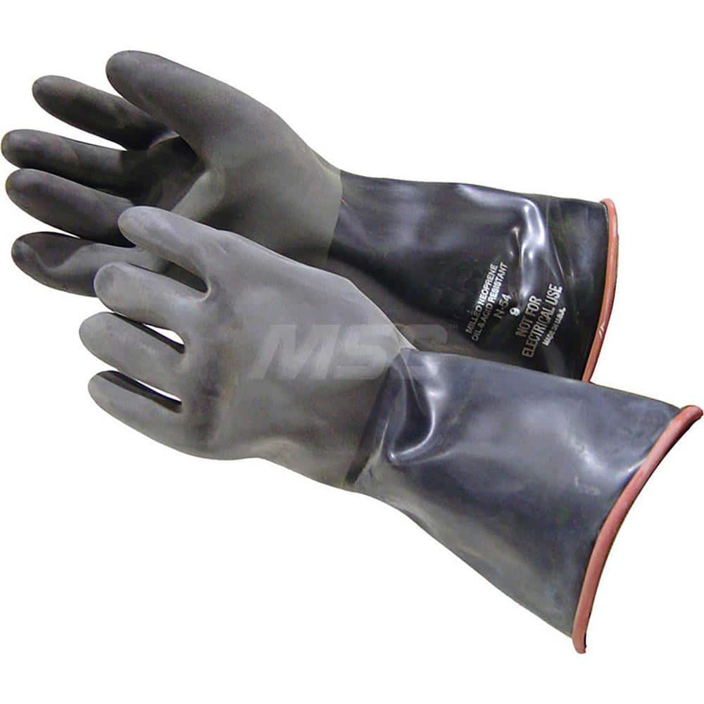 Chemical Resistant Gloves: Large, 0.03 mil Thick, Polyester-Coated, Rubber, Supported Black, Embossed