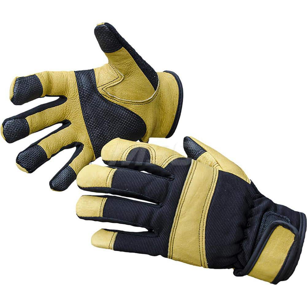 Field Work Gloves: Size M, Cotton-Lined Black & Yellow, Foam Grip