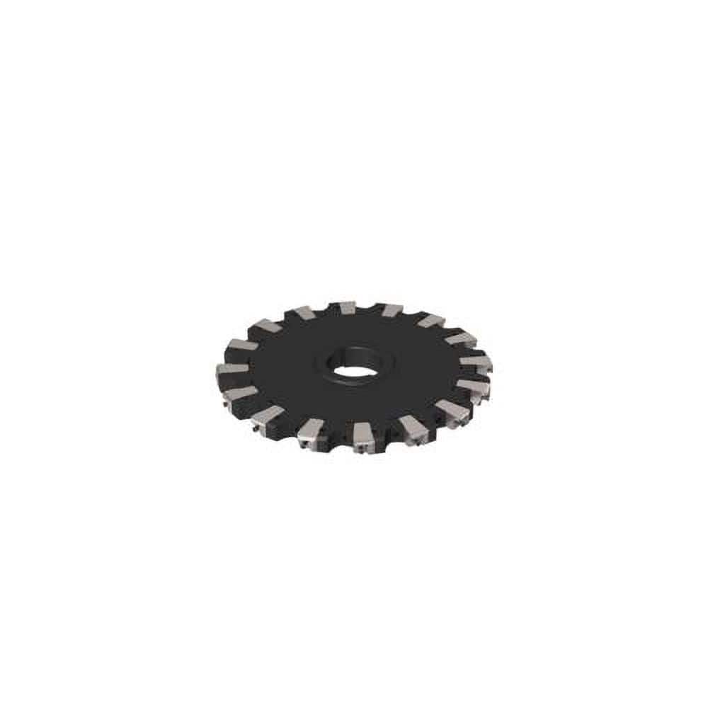 Indexable Slotting Cutter: 0.437'' Cutting Width, 10'' Cutter Dia, Arbor Hole Connection, 3.42'' Depth of Cut, 2'' Hole, Neutral Screw, Uses 16 XNHQ Inserts, 16 Teeth, Straight, Positive, Steel, Ni Finish
