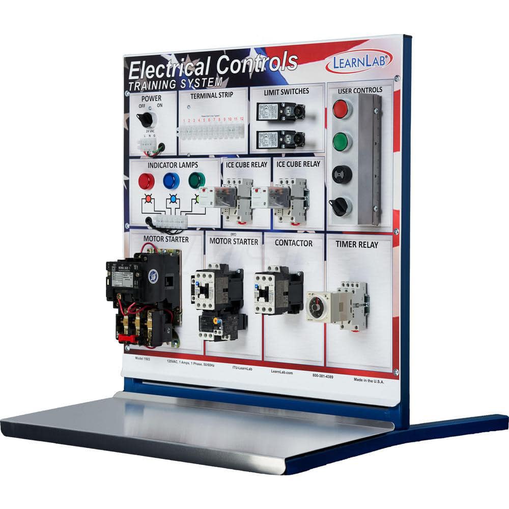 Electrical Training Systems; Type: Electrical Controls; Electrical Bugging; Includes: Training Panel; 2 Industrial Push Button Switches with 2 Sets of NO & NC Contacts; 1 Solid State Timer/Counter Unit; 2 Standard 8-pin Ice Cube Relays with Sockets