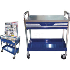 Utility Cart: Blue & Silver Swivel, Replaceable Wheels, Floor Lock Brake