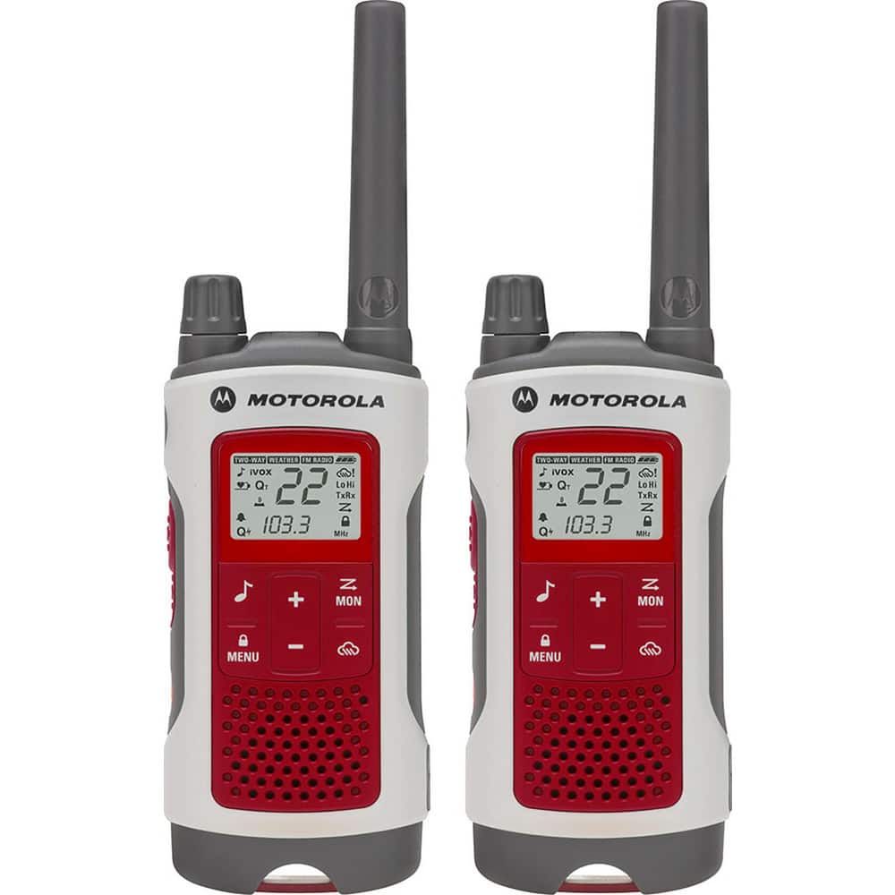Two-Way Radio:  Analog,  FRS/GMRS,  22 Channel Recreational,  LCD Display,  White, Red & Gray