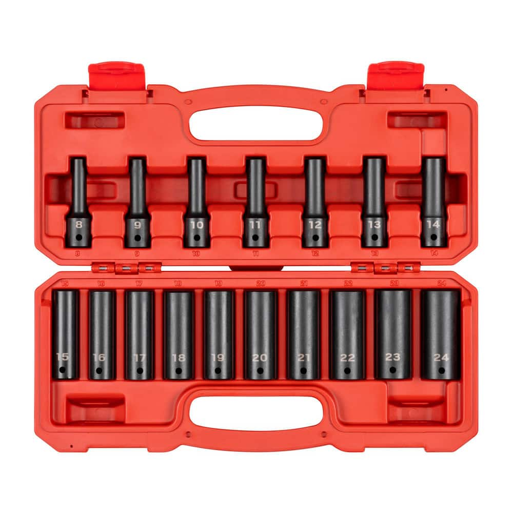 Socket Set: 17 Pc, 1/2″ Drive 12 Point, Manganese Phosphate Finish