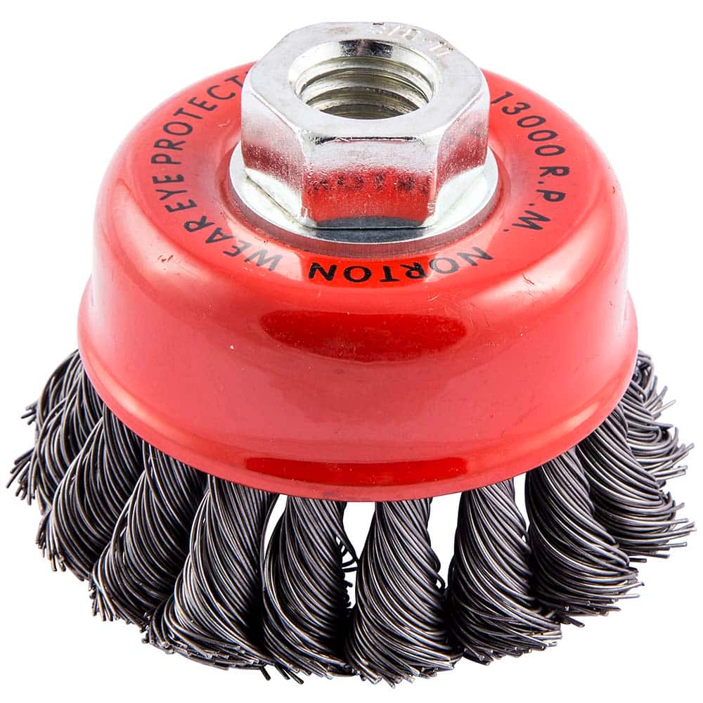 Norton - 3-1/2" Diam 5/8-11 Threaded Arbor Carbon Steel Fill Cup Brush - Exact Industrial Supply
