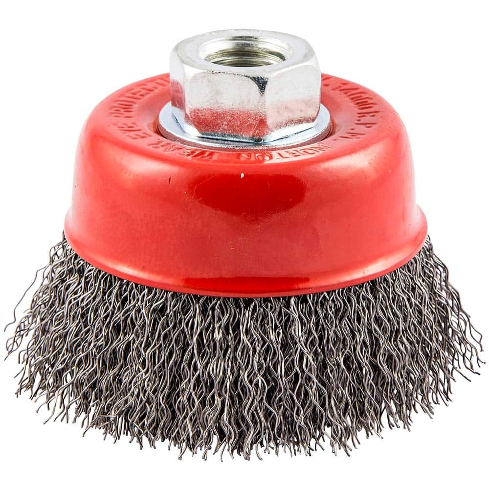 Norton - 3" Diam 5/8-11 Threaded Arbor Carbon Steel Fill Cup Brush - Exact Industrial Supply