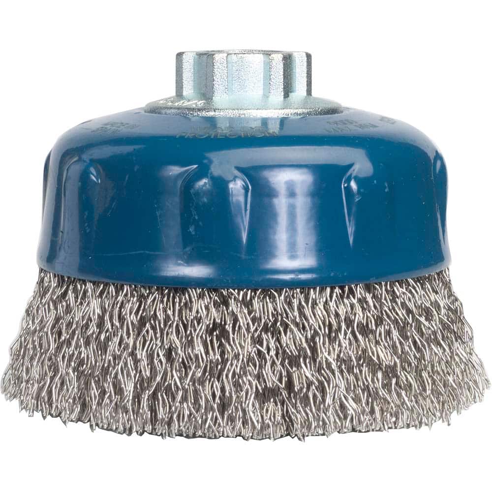 Norton - 4" Diam 5/8-11 Threaded Arbor Stainless Steel Fill Cup Brush - Exact Industrial Supply