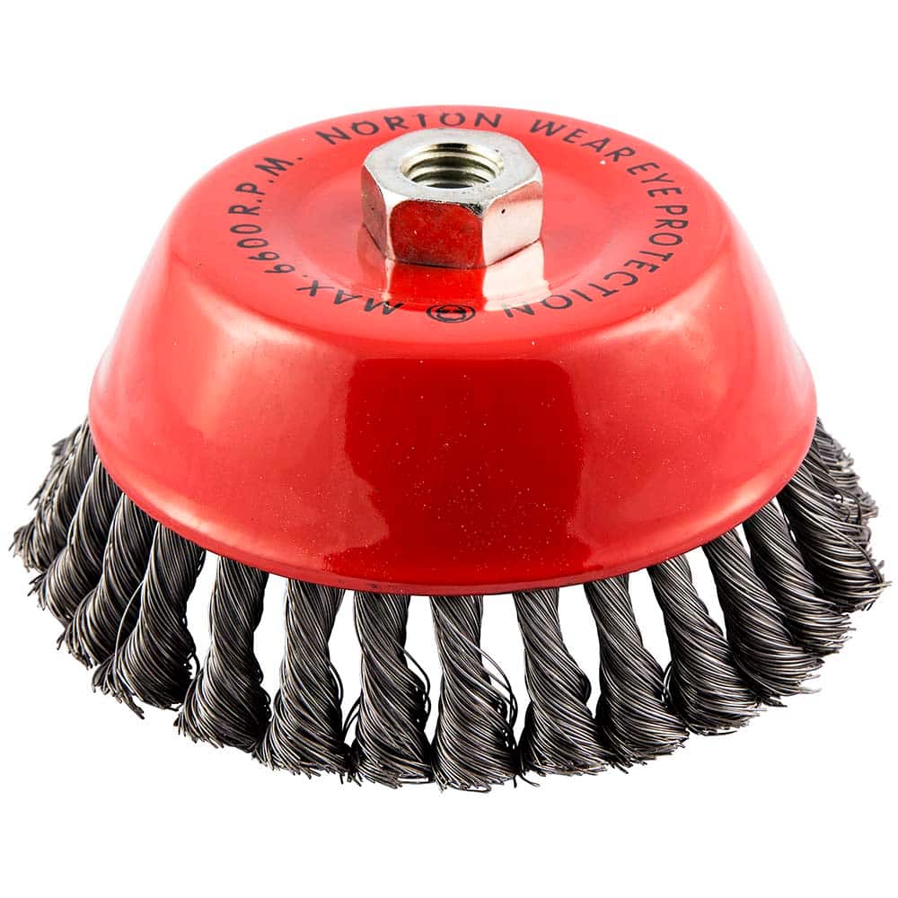 Norton - 6" Diam 5/8-11 Threaded Arbor Carbon Steel Fill Cup Brush - Exact Industrial Supply