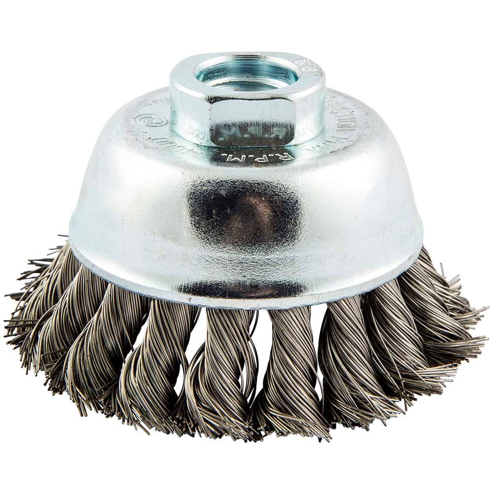 Norton - 2-3/4" Diam 5/8-11 Threaded Arbor Stainless Steel Fill Cup Brush - Exact Industrial Supply