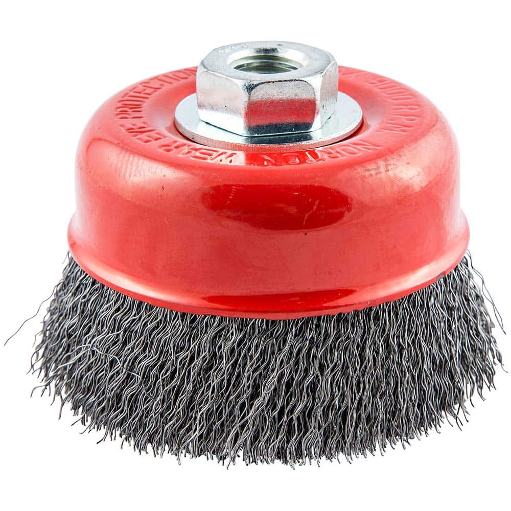 Norton - 4" Diam 5/8-11 Threaded Arbor Carbon Steel Fill Cup Brush - Exact Industrial Supply