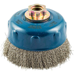 Norton - 4" Diam 5/8-11 Threaded Arbor Stainless Steel Fill Cup Brush - Exact Industrial Supply
