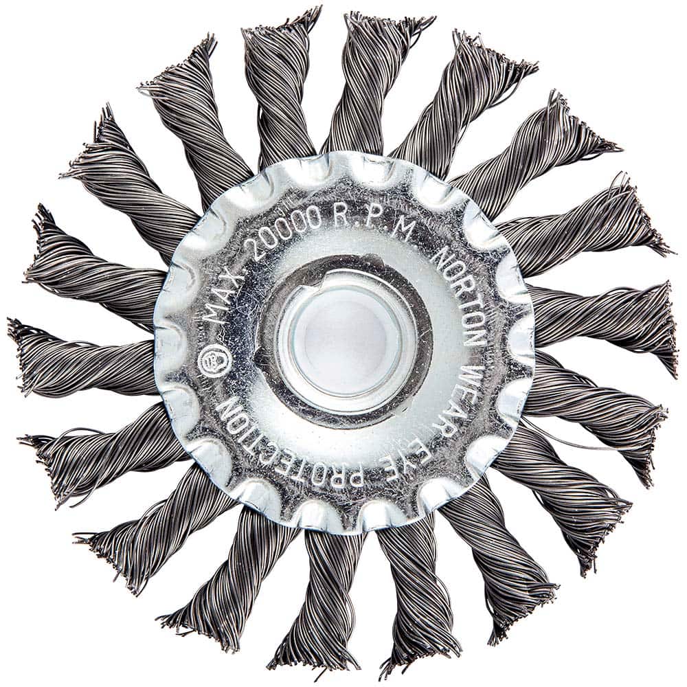 Norton - 4" OD, 5/8-11 Arbor Hole, Knotted Carbon Wheel Brush - Exact Industrial Supply