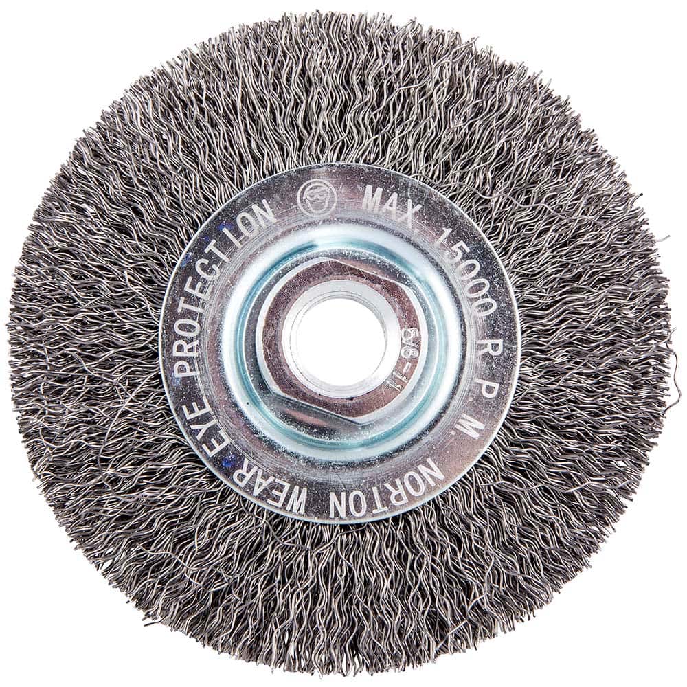 Norton - 4" OD, 5/8-11 Arbor Hole, Crimped Carbon Wheel Brush - Exact Industrial Supply