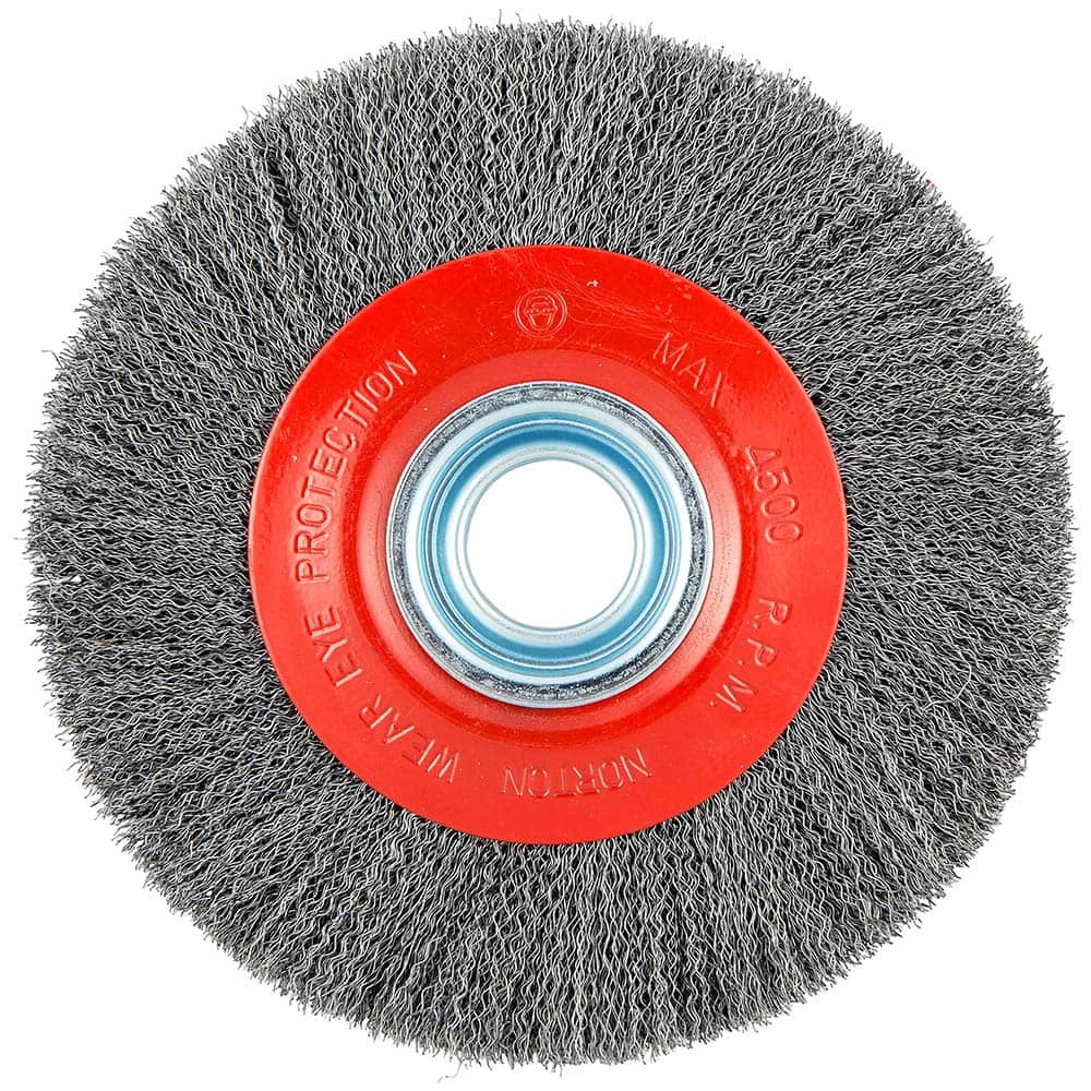 Norton - 8" OD, 1-1/4" Arbor Hole, Crimped Carbon Wheel Brush - Exact Industrial Supply