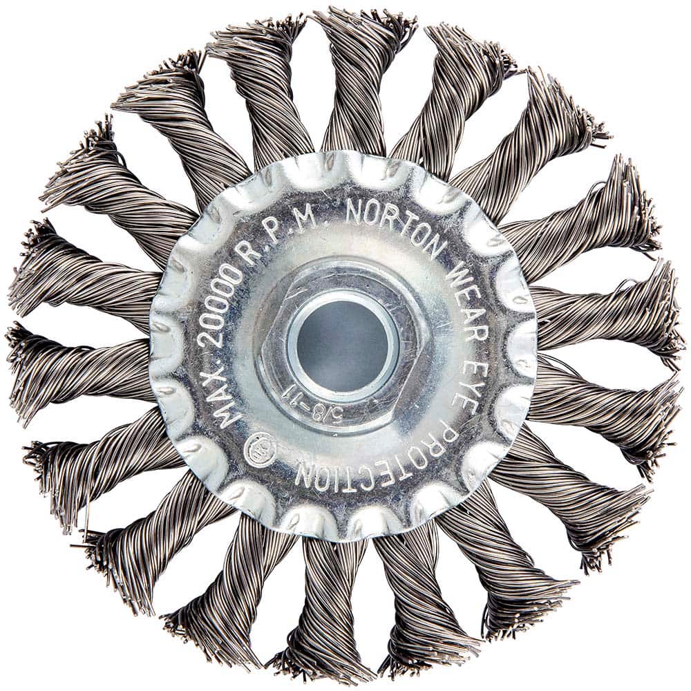 Norton - 4" OD, 5/8-11 Arbor Hole, Knotted Carbon Wheel Brush - Exact Industrial Supply