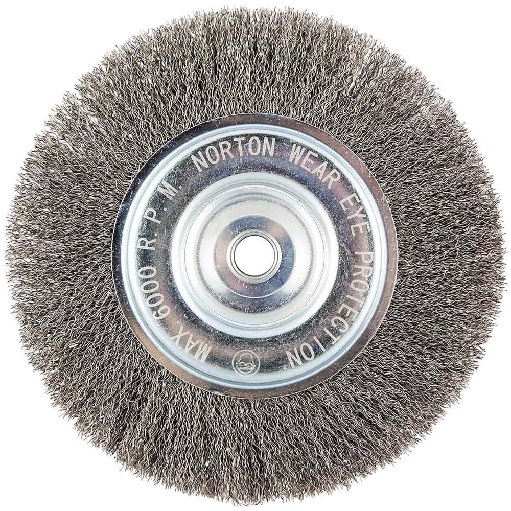 Norton - 8" OD, 5/8" Arbor Hole, Crimped Carbon Wheel Brush - Exact Industrial Supply
