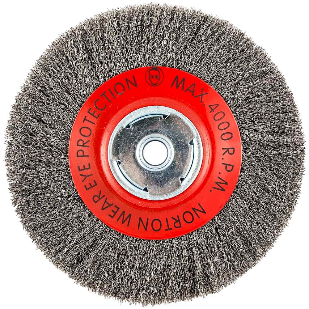 Norton - 8" OD, 5/8" Arbor Hole, Crimped Carbon Wheel Brush - Exact Industrial Supply