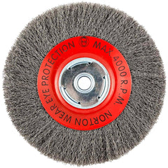 Norton - 8" OD, 5/8" Arbor Hole, Crimped Carbon Wheel Brush - Exact Industrial Supply