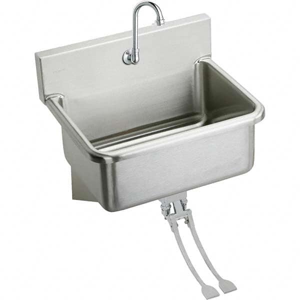 ELKAY - Stainless Steel Sinks Type: Hand Sink Wall Mount w/Double Knee Valve Outside Length: 25 (Inch) - Exact Industrial Supply