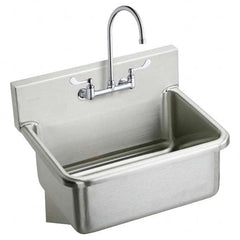 Sinks; Type: Hand Sink Wall Mount w/Manual Faucet; Outside Length: 25.000; Outside Length: 25; Outside Width: 19.5 in; 19-1/2; Outside Height: 24-3/8; Outside Height: 24.3800; 24.38 in; Material: Stainless Steel; Inside Length: 22; Inside Length: 22 in; 2