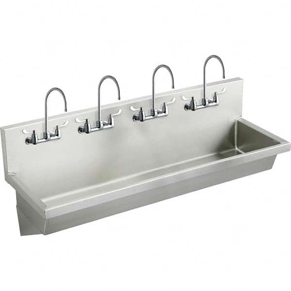 ELKAY - Stainless Steel Sinks Type: (4) Person Wash-Station w/Manual Faucet Outside Length: 96 (Inch) - Exact Industrial Supply