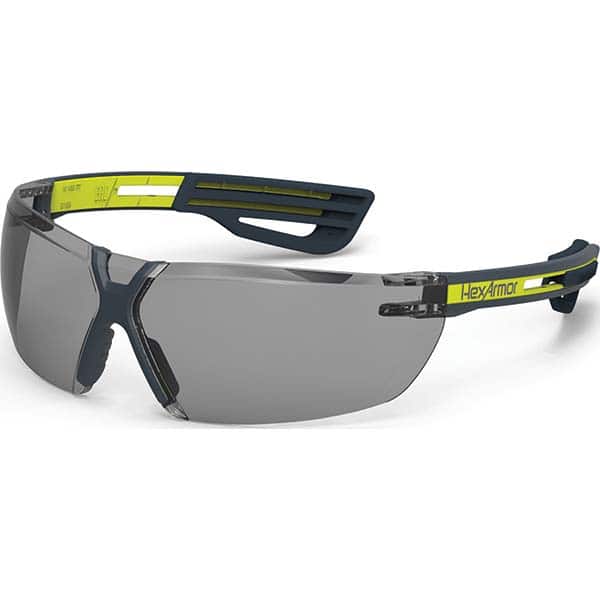 Safety Glass: Anti-Fog & Scratch-Resistant, Polycarbonate, Gray Lenses, Frameless, UV Protection Charcoal Frame, Single