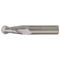3/16″ Dia. × 3/16″ Shank × 5/8″ DOC × 2″ OAL, Carbide Bright, Spiral , 2 Flute, CW Helix, Round, Ballnose End Mill - Exact Industrial Supply