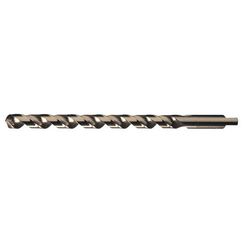29/64 RHS / RHC HSS-CO 8% (M42) 118 Degree Notched Point Cobalt Heavy Duty Taper Length Drill - Straw / Gold Oxide - Exact Industrial Supply