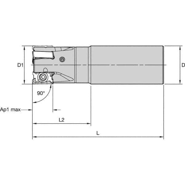 Kennametal - 1" Cut Diam, 15.5mm Max Depth of Cut, 1" Shank Diam, 254mm OAL, Indexable Square Shoulder End Mill - LNGU15T608SRGE Inserts, Cylindrical Shank, 0° Lead Angle, Through Coolant, Series MILL 4-15 - Exact Industrial Supply