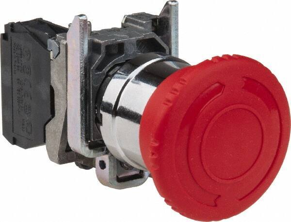 Schneider Electric - 22mm Mount Hole, Extended Mushroom Head, Pushbutton Switch Only - Round, Red Pushbutton, Illuminated, Maintained (MA), Shock and Vibration Resistant - Exact Industrial Supply