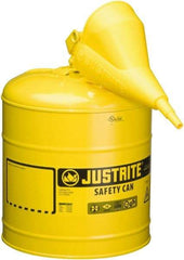 Justrite - 5 Gal Galvanized Steel Type I Safety Can - 16-7/8" High x 11-3/4" Diam, Yellow - Exact Industrial Supply