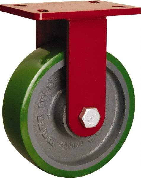 Hamilton - 8" Diam x 2-1/2" Wide x 10-1/8" OAH Top Plate Mount Rigid Caster - Polyurethane Mold onto Cast Iron Center, 2,000 Lb Capacity, Tapered Roller Bearing, 5 x 7" Plate - Exact Industrial Supply