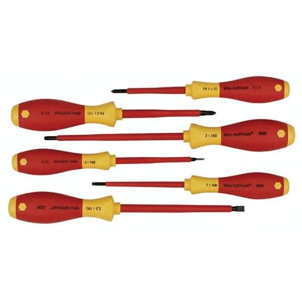 Wiha - 6 Piece Slotted, Phillips & Square Screwdriver Set - Bit Sizes: Philips #1 & #2, Comes in Vinyl Pouch - Exact Industrial Supply