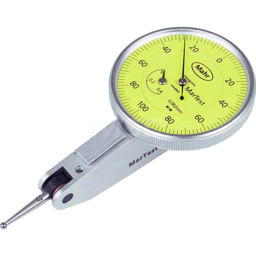Mahr - Dial Test Indicators; Maximum Measurement (Decimal Inch): 0.0070 ; Maximum Measurement (mm): 0.20 ; Dial Graduation (Decimal Inch): 7.870000 ; Dial Graduation (mm): 0.0020 ; Dial Reading: 100-0-100 ; Dial Diameter (Inch): 1.5 - Exact Industrial Supply