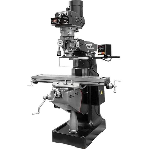 Jet - 9" Table Width x 49" Table Length, Electronic Variable Speed Control, 3 Phase Knee Milling Machine - R8 Spindle Taper, 3 hp - Exact Industrial Supply