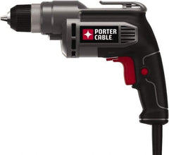 Porter-Cable - 3/8" Keyless Chuck, 2,500 RPM, Pistol Grip Handle Electric Drill - 6.5 Amps, 120 Volts, Reversible, Includes 3/8" Drill - Exact Industrial Supply