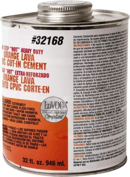 Oatey - 32 oz All-Purpose Medium Bodied Cement - Orange, Use with PVC & CPVC - Exact Industrial Supply