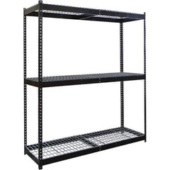 Hallowell - 3 Shelf Starter Wire Deck Open Steel Shelving - 500 Lb Capacity, 48" Wide x 84" High x 36" Deep, Black - Exact Industrial Supply