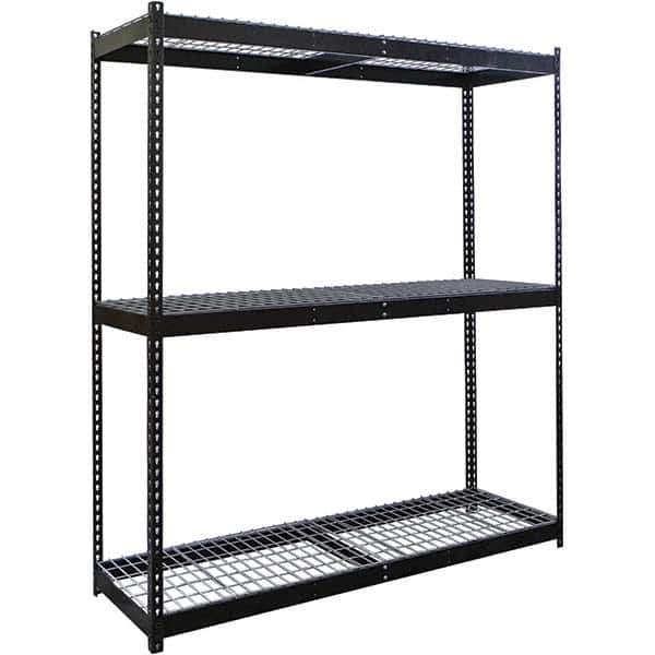 Hallowell - 3 Shelf Starter Wire Deck Open Steel Shelving - 700 Lb Capacity, 48" Wide x 84" High x 24" Deep, Black - Exact Industrial Supply