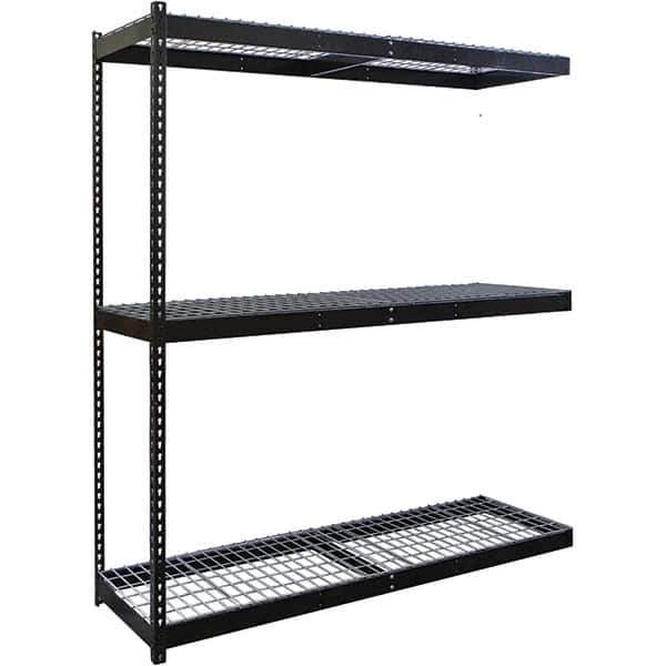Hallowell - 3 Shelf Add-On Wire Deck Open Steel Shelving - 1 Lb Capacity, 60" Wide x 84" High x 24" Deep, Black - Exact Industrial Supply